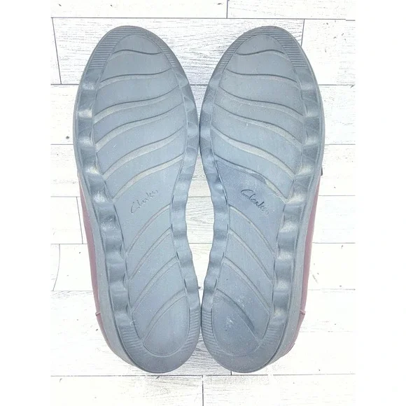 Clarks Collection Women Burgundy Leather Croc Embossed Wedge Loafers Size 8 M - Picture 7 of 10